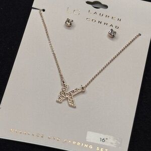 LC Lauren Conrad Gold Tone Initial "K" Necklace & Earring Set, 16”